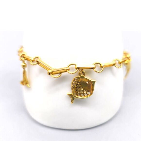 14KT YELLOW GOLD 9.20G 7.25" OCEAN LIFE CHARM BRACELET	(140399-8) - Picture 3 of 3